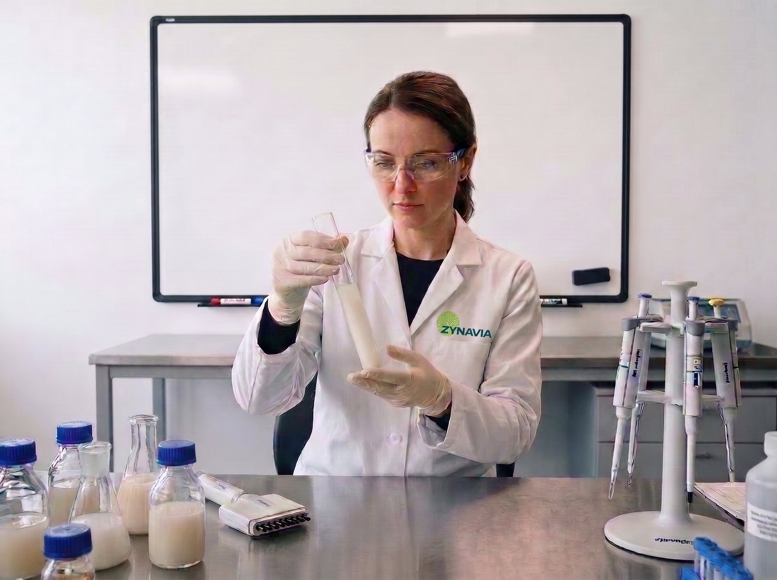 Investigadora química en laboratorio Zynavia